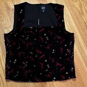 GAP Women's Black Velvet Floral Square neck Blouse